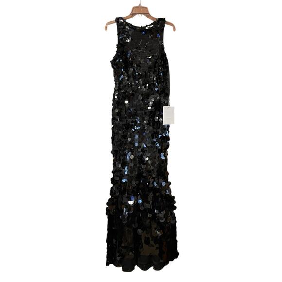 Mac Duggal NWT Size 6 5959 Black Jewel Neckline Sleveless Paillettes Maxi Gown - Picture 6 of 10